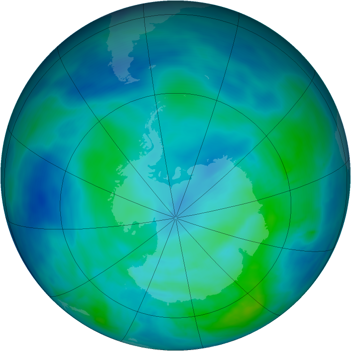 Antarctic ozone map for 02 March 2014